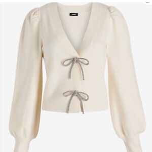 Express Bow Embellished V-Neck Sweater Cardigan – Multi Sizes